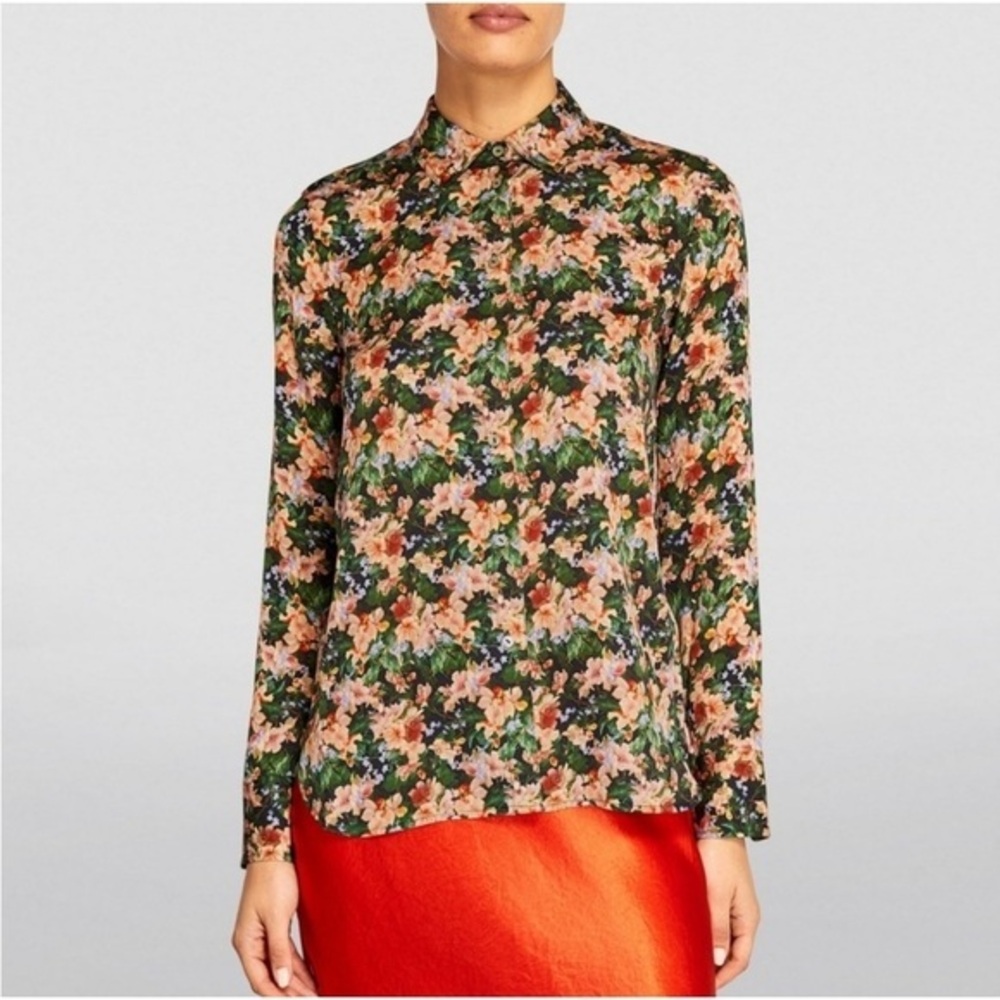 NWOT Vince Wild Primrose Slim-Fitted Silk Blouse in black Medium